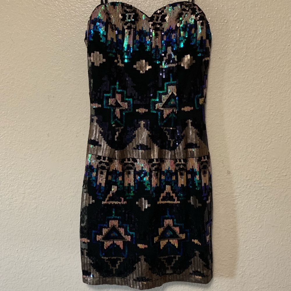 Strapless sequin mini dress